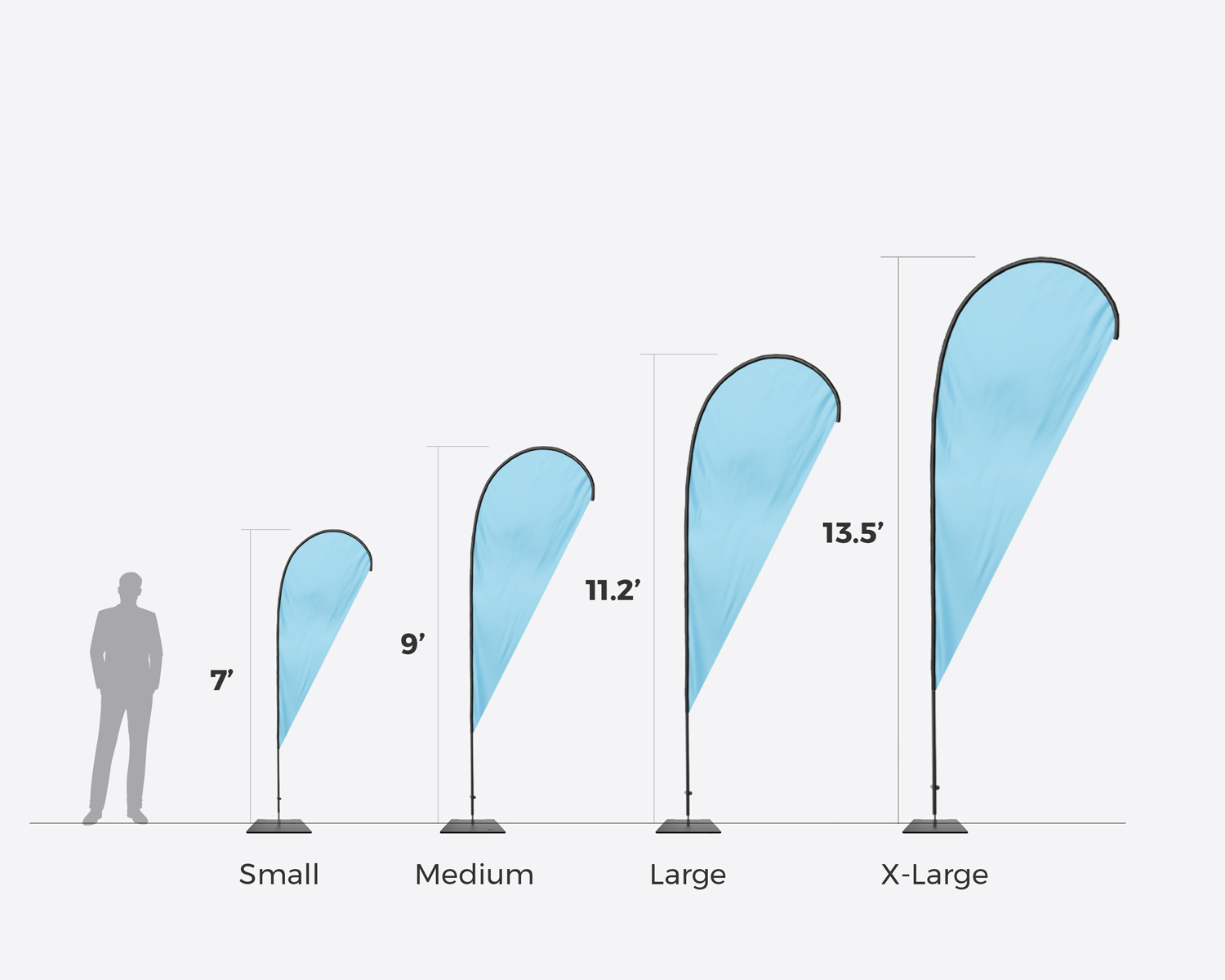 Teardrop Flag Size Options teardrop-flag-size-options-specifications-base-aluminum