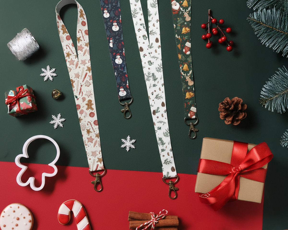 Christmas-themed custom lanyards with holiday patterns
