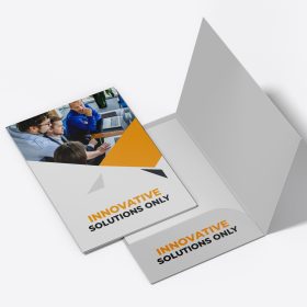Classic design presentation folder featuring corporate business graphics and professional layout structure