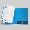 Custom printed presentation folder featuring corporate risk management consulting branding and design