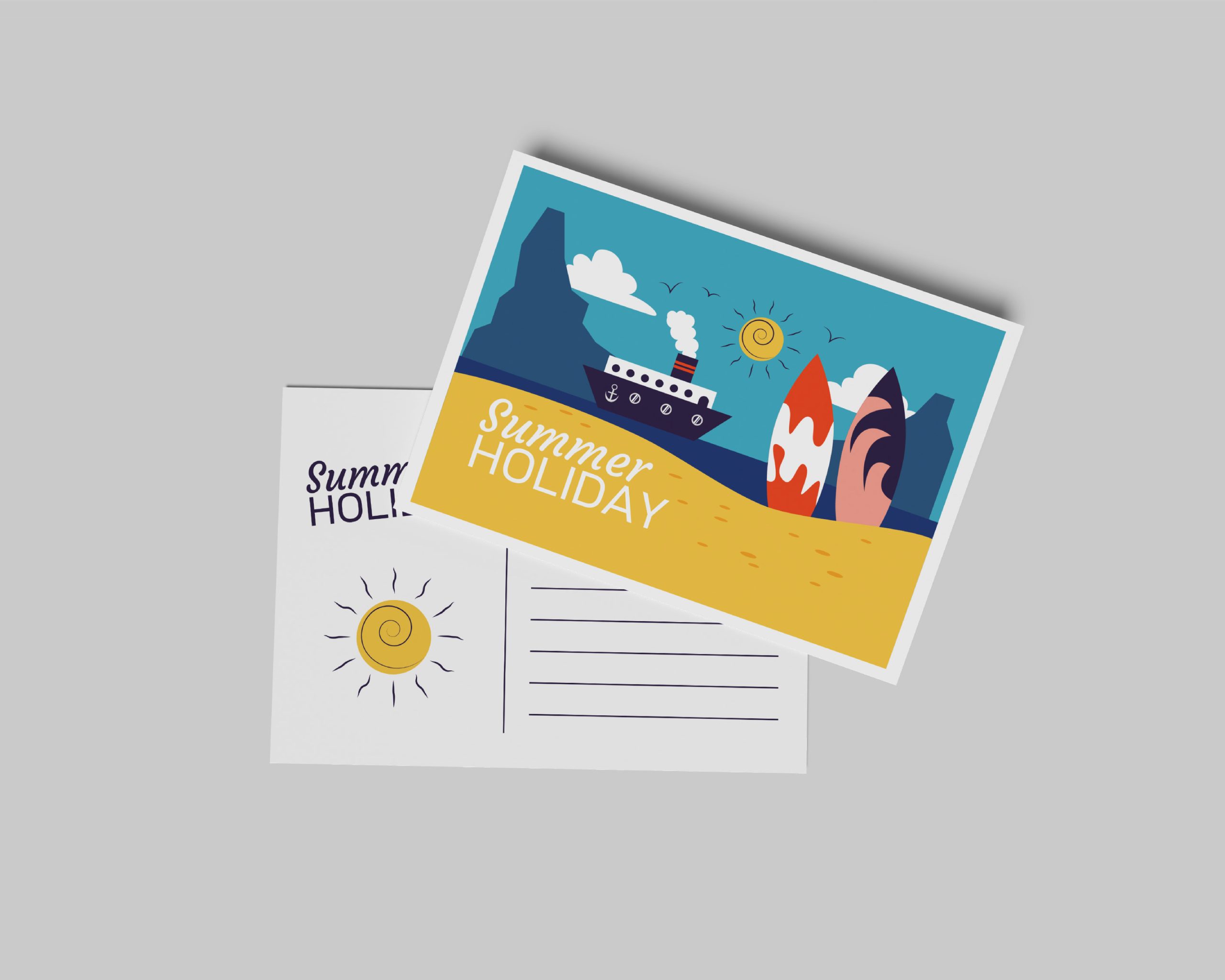 Custom printed postcard featuring a summer holiday illustration and design