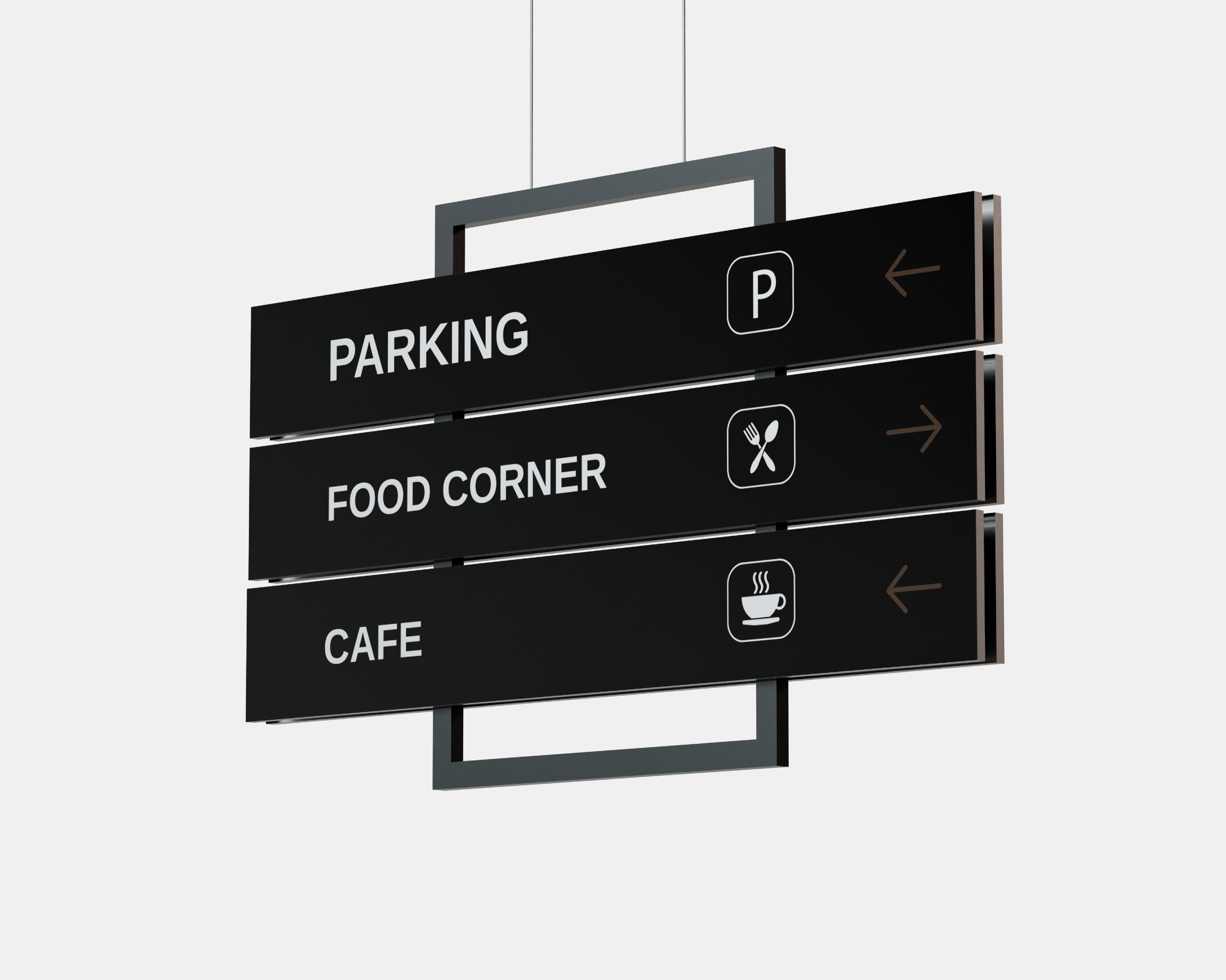 Hanging multi-panel directional sign for interior navigation