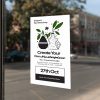 Removable window cling featuring a creative shape and sip workshop design