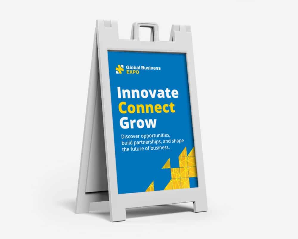 Custom a frame sidewalk sign with double sided printed event graphics