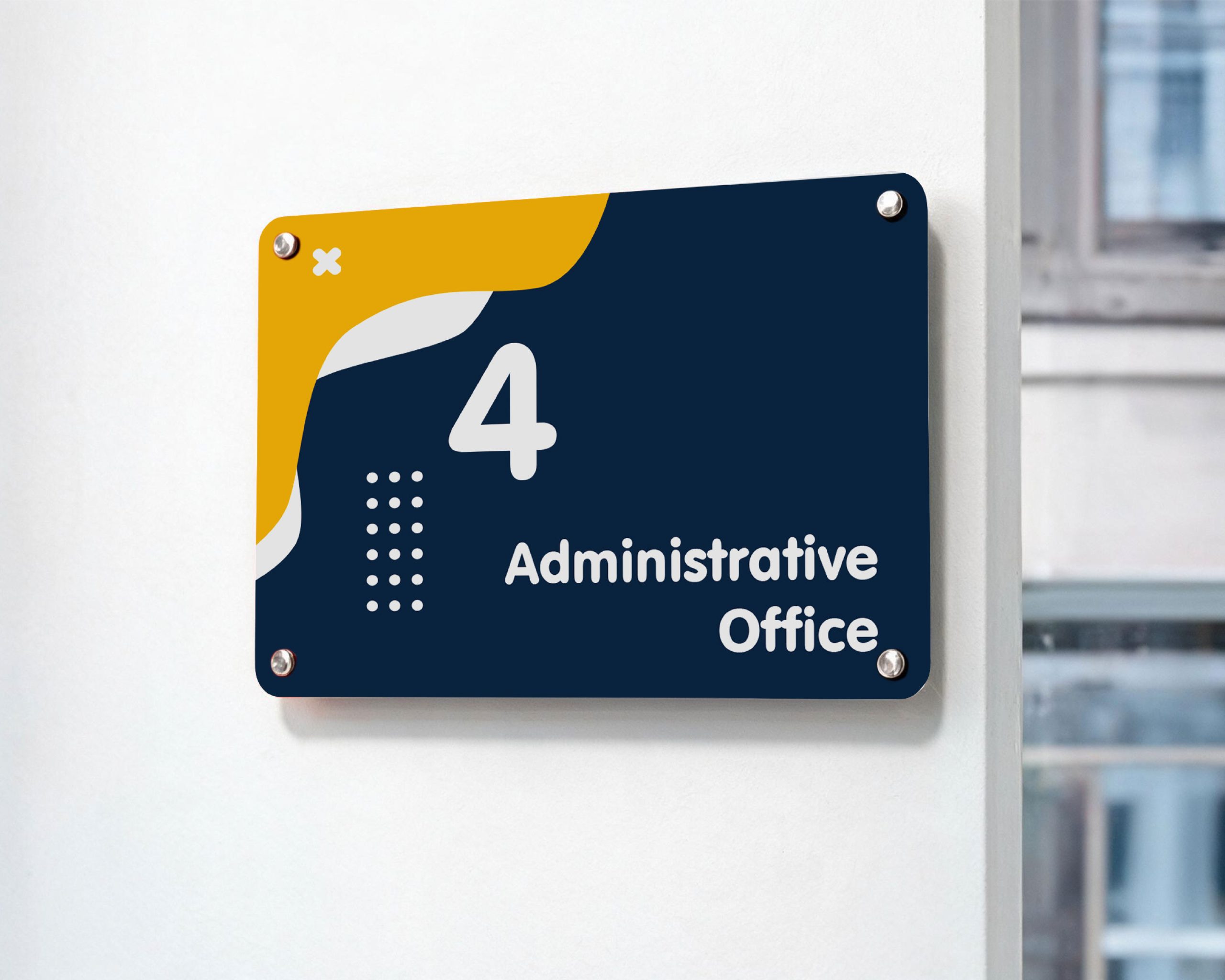 Metal wall plaque for an administrative office