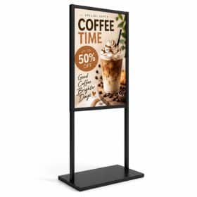 Floor poster stand with a coffee shop promotion poster