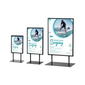 Three poster stands in small, medium and large sizes