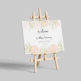 Rigid foam board display panel on a wooden easel stand