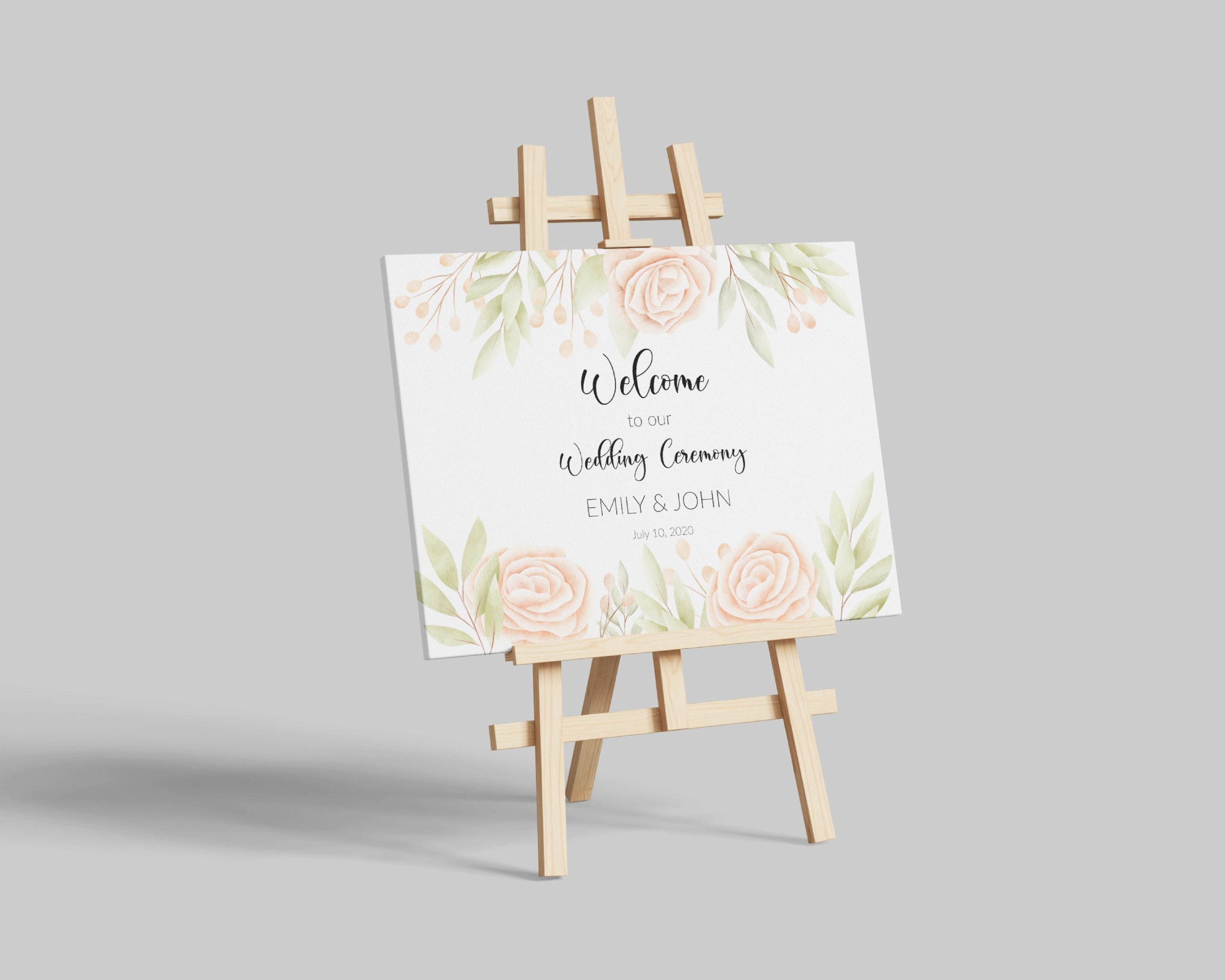 Rigid foam board display panel on a wooden easel stand