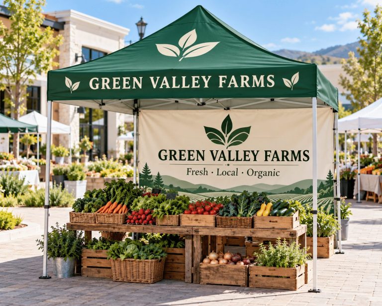 10ft custom printed event tent at a farmers market