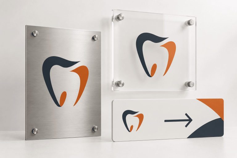 Metal, acrylic and directional signs for a dental clinic