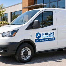 Custom car magnet with company logo on a white service van