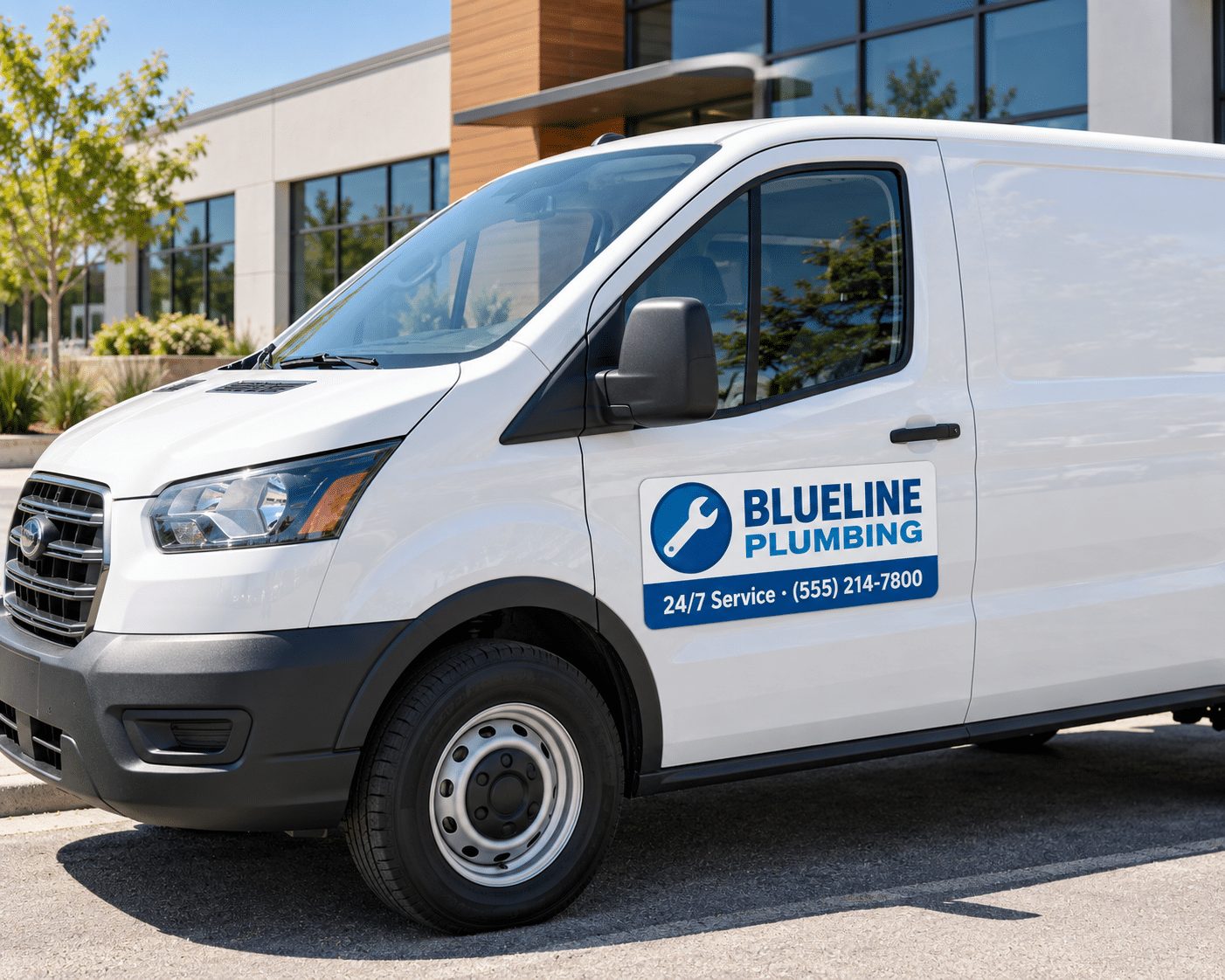 Custom car magnet with company logo on a white service van