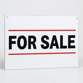 White replacement real estate sign panel with bold For Sale text and red lines